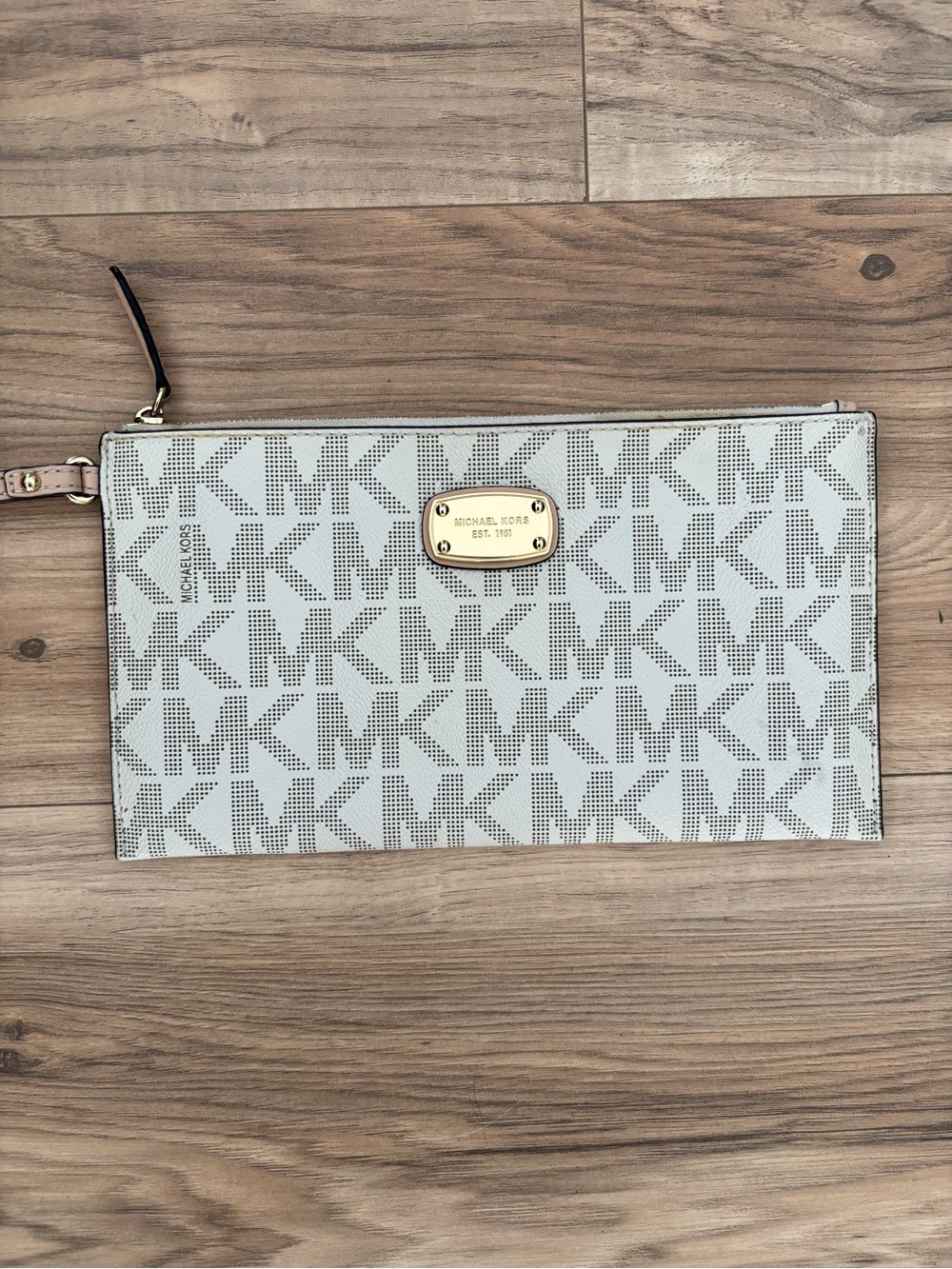 Michael Kors Jet Set MK Logo Wristlet Clutch with Gold Plaque